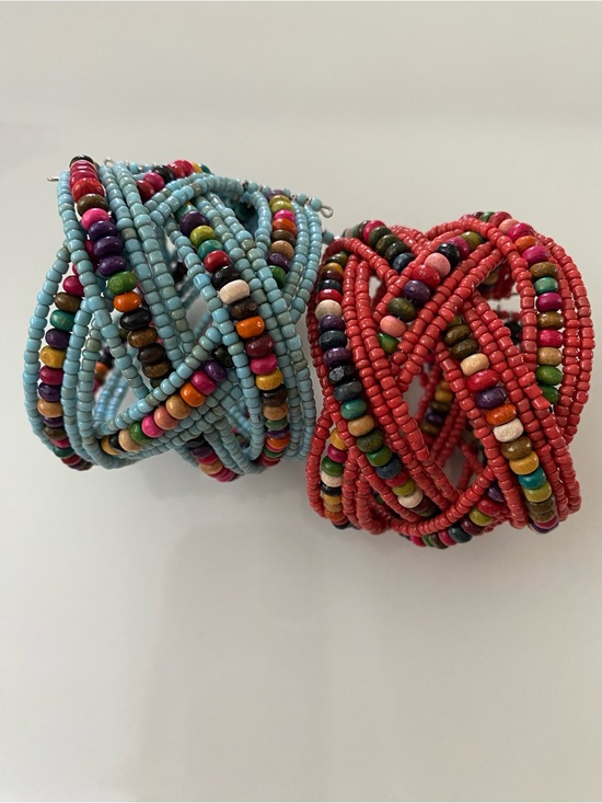 Jewelry - Two Multicolored Beaded Wrap Bracelets - Turquoise & Coral